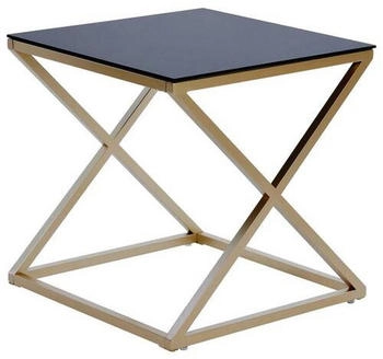 Livetastic Beistelltisch Schwarz Gold Metall Glas quadratisch X-Form 50x50x50 cm