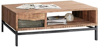 Livetastic Couchtisch Grau Akazie Metall vollmassiv 1 Schubladen rechteckig 70x40x118 cm