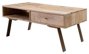 Mid.you Couchtisch Braun Metall Mangoholz massiv 1 Schubladen rechteckig 50x42x95 cm