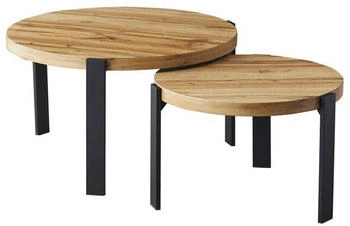 designimpex Design 2er Set Couchtisch GP-111 Echtholz rund Wohnzimmertisch 80x45x80 cm schwarz