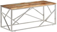 vidaXL Couchtisch Silbern Edelstahl und Altholz Massivholz