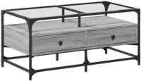 vidaXL Couchtisch mit Glasplatte Grau Sonoma 98,5x50x45 cm Stahl