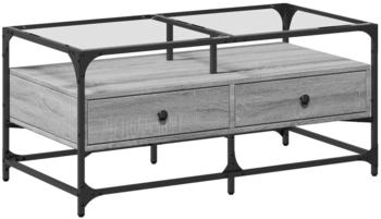 vidaXL Couchtisch mit Glasplatte Grau Sonoma 98,5x50x45 cm Stahl