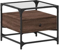 vidaXL Couchtisch mit Glasplatte Braun Eichen-Optik 50x50x45 cm Stahl