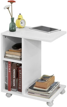 SoBuy Beistelltisch mit Schlitz f&uuml;r iPad Couchtisch Rollbar Wei&szlig; FBT48-W