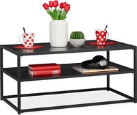 Relaxdays Couchtisch, eckig & niedrig, mit Ablage, MDF & Metall, moderner