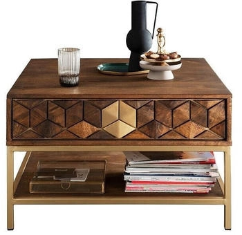 main möbel Couchtisch 74x74cm Assuan Mango & Metall goldfarbig