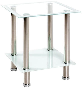 CarryHome Beistelltisch Edelstahl Weiß Glas Metall quadratisch rund 40x46x40 cm CarryHome Beistelltisch Edelstahl Weiß Glas Metall quadratisch rund 40x46x40 cm
