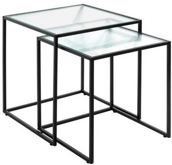 CarryHome Beistelltischset Klar Schwarz Metall Glas 2-teilig rechteckig 40-45x44-49x40-45 cm
