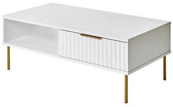 Livetastic Couchtisch Weiß Gold Metall 1 Schubladen rechteckig 55x39x108 cm