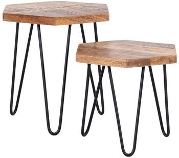 Mid.you Satztisch Natur Schwarz Metall 2-teilig Mangoholz massiv sechseckig