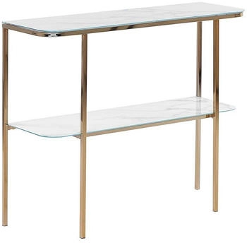 Beliani Konsolentisch Wei&szlig; Marmor Optik 100 x 35 cm Glasplatte mit Goldenen Metallbeinen Glamour&ouml;ser Schminktisch f&uuml;r Wohnzimmer Schlafzimmer Flur
