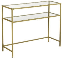 Vasagle Beistelltisch mit 2 Ablagen 100 cm Hartglas gold 100x80x35 cm