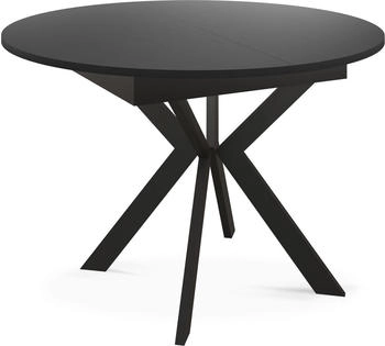 WFL GROUP Runder ausziehbarer Esstisch mit schwarzen Metallbeinen 100 cm-Schwarz