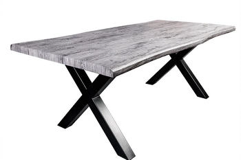 Riess-Ambiente Industrial Esstisch WILD 200cm grau gekälkt Wildeichen-Design Baumkante schwarz x-Gestell