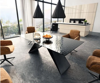 DeLife Esstisch Edge 200x100 Reliefglas 3D-Design rauchschwarz (37879)