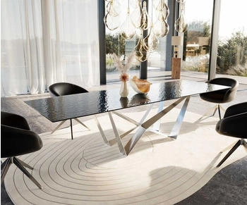 DeLife Esstisch Edge 300x100 Reliefglas 3D-Design rauchschwarz (37912)