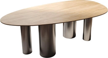 DeLife Esstisch Edge Oval 220x120 Keramik Laminam Sabbia eichefarbig/graphit (38365)