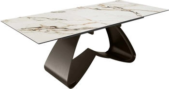 DeLife Esstisch Edge 180-220x100 Keramik Calacatta Luxe weiß-gold-grau (38104)