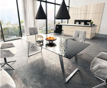 DeLife Esstisch Edge 200x100 Reliefglas 3D-Design rauchschwarz (37873)