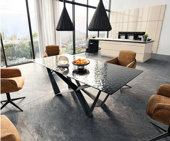DeLife Esstisch Edge 200x100 Reliefglas 3D-Design rauchschwarz (37875)