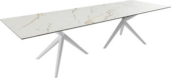 DeLife Esstisch Edge 300x100 Keramik Calacatta Luxe weiß-gold-grau (38310)