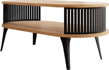 Mirjan24 oval Roenni Sofatisch Modern Design Kaffeetisch Stilvoll Wohnzimmer Schwarz Eiche Craft Gold 100 cm X 44 cm X 50 cm