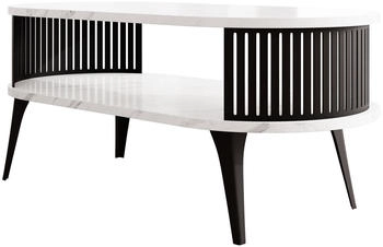 Mirjan24 oval Roenni Sofatisch Modern Design Kaffeetisch Stilvoll Wohnzimmer Schwarz Bianco Marmor 100 cm X 44 cm X 50 cm