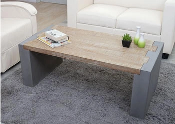 Mendler HWC A15 Wohnzimmertisch Beton Optik Tanne Holz massiv MVG 46x122x60cm