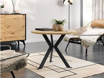Mirjan24 STK M6 Sofatisch Stilvoll Kaffeetisch Metallsockel Eiche Artisan Schwarz 65 cm X 50 cm X 65 cm