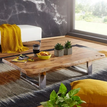 Finebuy Akazie Wohnzimmertisch Holz Massiv Sofatisch Baumkante Groß