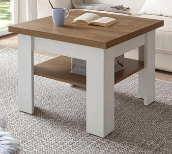 Furn.Design weiß Pinie Eiche Wohnzimmer Tisch 70 cm + Ablage Seyne