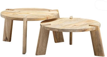 Wohnling Set Rund Holz Massiv Wohnzimmertisch 2 teilig Beistelltisch