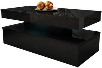 Mirjan24 Glossa 01 Sofatisch Kaffeetisch + Beleuchtung Modern Kollektion M24 Schwarz Schwarz Hochglanz