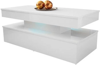 Mirjan24 Glossa 01 Sofatisch Kaffeetisch + Beleuchtung Modern Kollektion M24 Weiß Weiß Hochglanz