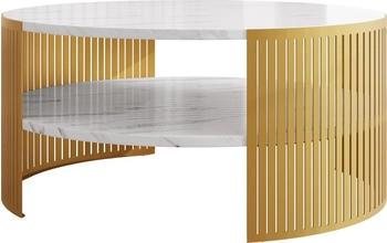 Mirjan24 Fikoli Gold Sofatisch Modern Design Kaffeetisch Wohnzimmer Stilvoll Gold Bianco Marmor 75 cm X 40 cm X 75 cm