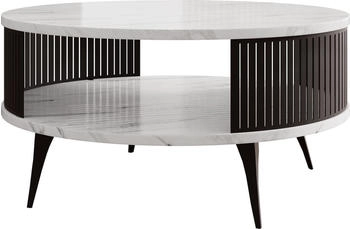 Mirjan24 Roenni Kaffeetisch Modern Design Sofatisch Stilvoll Wohnzimmer Schwarz Bianco Marmor 75 cm X 44 cm X 75 cm