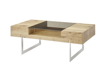 MCA Furniture Ast Eiche und Edelstahl Wohnzimmer Tisch geölt + Stauraum 110 cm Rewa