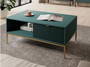 Bettso Kaffetisch für Wohnzimmer NOVA L104 Grün Goldrahmen Goldgriffe 104 cm X 46 cm X 68 cm