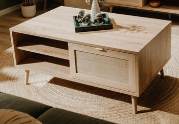 Furn.Design Wohnzimmer Tisch Eiche Sonoma und Bast Stauraum Niran