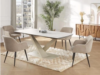 Kauf-Unique Esstisch Maison Céphy Malata Marmor-Optik weiß/beige