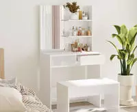 vidaXL Schminktisch mit Spiegel Hochglanz-Wei&szlig; 74,5x40x141 cm