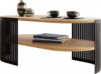 Mirjan24 oval Fikoli II Kaffeetisch Modern Design Sofatisch Stilvoll Wohnzimmer Schwarz Eiche Craft Gold 100 cm X 40 cm X 50 cm