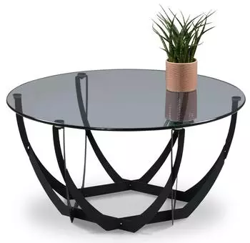 M2 Kollektion Couchtisch Maya 2 Grau / Schwarz Glas Metallgestell Ø 80 cm (300677)