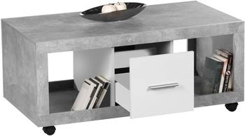 Stella Trading Stone Couchtisch auf Rollen mit Schubk&auml;sten Beton/Wei&szlig; (83557D5N)