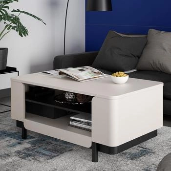 Forte Couchtisch VODOL mit Ablageboden und 2 offenen F&auml;chern, Sand/Schwarz (61611066)