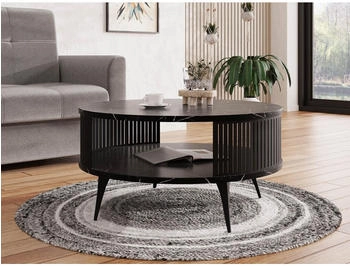 Mirjan24 Roenni Kaffeetisch Modern Design Sofatisch Stilvoll Wohnzimmer Schwarz Black Pietra Grigia 75 cm X 44 cm X 75 cm