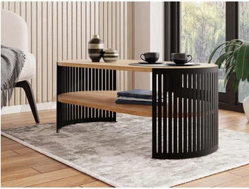 Mirjan24 oval Fikoli I Modern Design Sofatisch Stilvoll Wohnzimmer Kaffeetisch Schwarz Eiche Craft Gold 100 cm X 40 cm X 50 cm