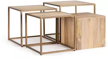 Natur24 4er Set Jaidev 50 x 50 x 45 cm Stahl und Mangoholz Wohnzimmer
