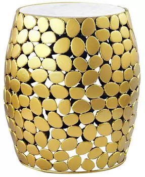 Wohnling Beistelltisch rund Aluminium Gold Marmor Tischplatte 40x46x40cm (WL7.360)